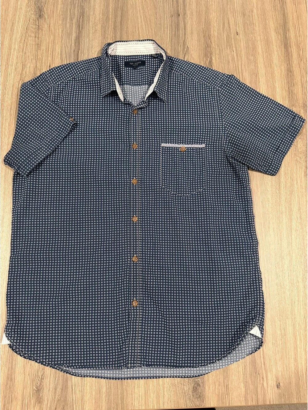Ted Baker London Geometric Short Sleeve Button Down Shirt Men's 3 M Blue